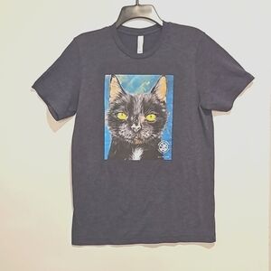 Cat face graphic tee gray black short sleeve Santa Cruz Animal Shelter Medium